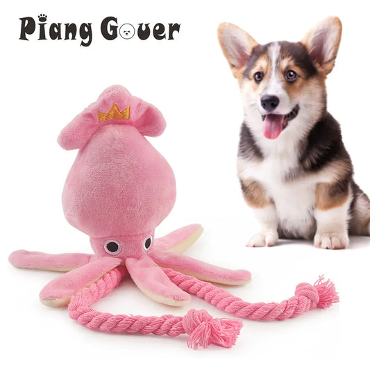 Cute Squid Small Dog Toy Sound BB Plush Pet Puppy Rope Toys Pink Chew Squeak Toys For Cat