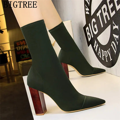 Thick Heel High Heels Boots Women Bigtree Shoes Ankle Boots For Women Cuissardes Sexy Talons Hauts Designer Boots Botas Feminina