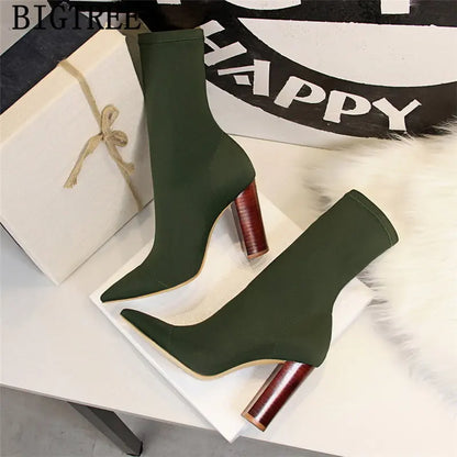 Thick Heel High Heels Boots Women Bigtree Shoes Ankle Boots For Women Cuissardes Sexy Talons Hauts Designer Boots Botas Feminina