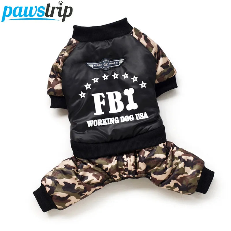 Cool FBI Pet Dog Clothes Overall Thickening Dog Puppy Jumpsuit Costume Warm Winter Clothing For Boy Dogs Ropa Para Perros