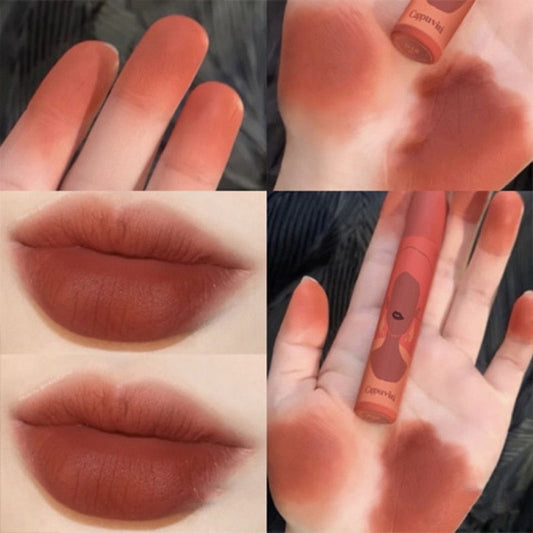 Beyprern 6 Colors Matte Lip Gloss Almond Milk Cream Tea Color Sexy Velvet Waterproof Long Lasting Non Sticky Lip Glaze Women Cosmetics