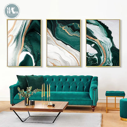 Modern Abstract Gold foil lines Green Canvas Art Paintings For Living Room Bedroom Posters And Prints Wall Poster Home Decor