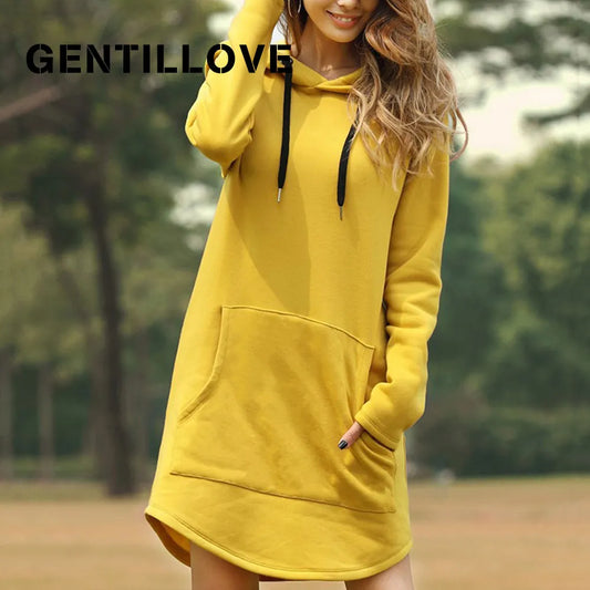 Gentillove Korean Pop Hoody Spring Solid Vintage Big Pocket Sweatshirt Casual Long Tops Women Fashion Oversized Chic Hoodies