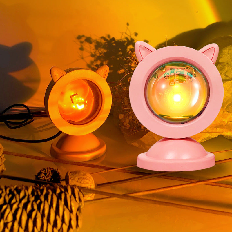 Sunset Projection Lamp Sunset Light RGB Mini Cat Ears Sunset Light Atmosphere Light Night Light Living Room Bedroom Projection