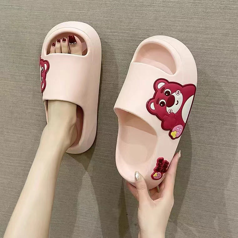 Stepping on feces feeling cute slippers female summer 2024 new indoor home bathroom bath non-slip thick bottom outer wear sandals