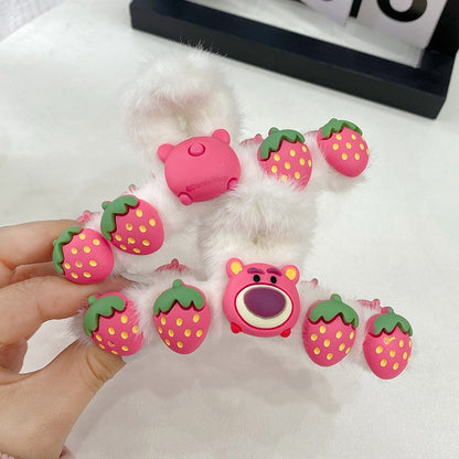 Spring new pink strawberry bear cute plush hair clip girl back head disc hair claw large net red shark clip