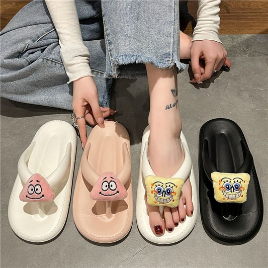 Cartoon flip-flops women's flat-bottomed outerwear in the spring of 2024 new cute lazy people's home non-slip sandals