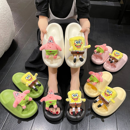 The new net red cartoon slippers female thick bottom stepping on shit feeling EVA sponge cake bottom fashion ins flip flops to wear sandals and slippers