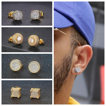 Europe and the United States explosion models of hip hop full zircon micro-in-ear routing men's hipster gold-plated HIPHOP earrings cross-border new jewelry