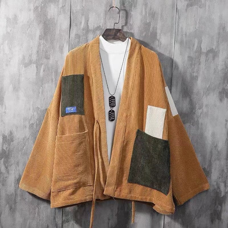 Japanese retro corduroy shirt jacket men's 2024 spring and autumn new trend lazy wind loose big pocket top