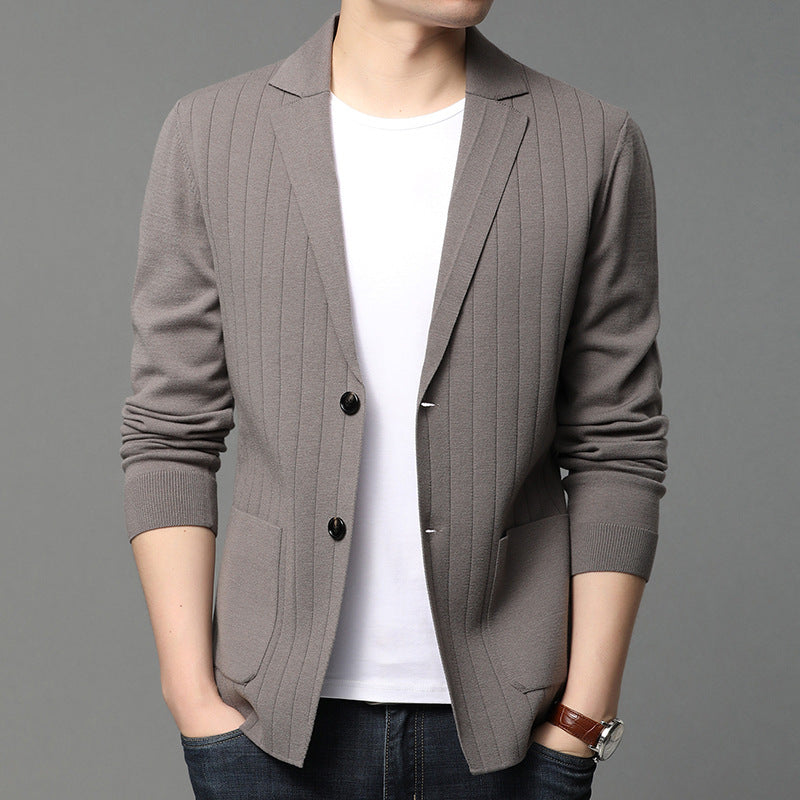 Men's knitted sweater cardigan 2021 autumn new Korean version of the slim suit sweater trend casual jacket