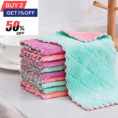 5/10PcsDouble-layer Absorbent Microfiber Kitchen Dish Cloth Non-stick Oil Household Cleaning Cloth Wiping Towel Home Kichen Tool