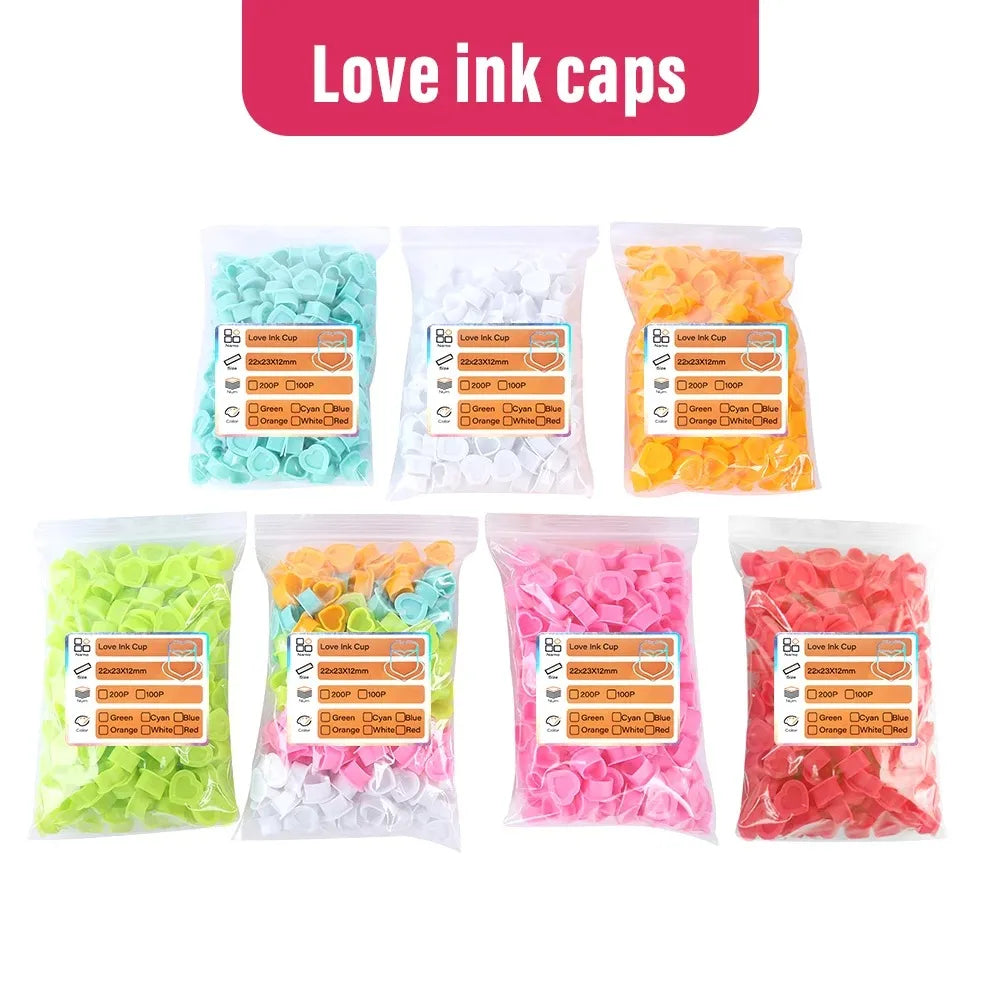 DMTATTOO 100PCS Tattoo Ink Cup Heart shaped Base Silicone Micro coated Permanent Makeup Tattoo Paint Cup Accessories