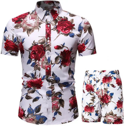 Summer Set Men Shorts Set Floral Print Hawaiian Shirt and Shorts Beach Wear Holiday Clothes Vocation Outfit Male Two Piece Set