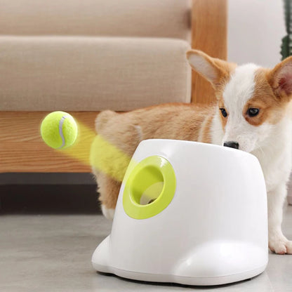 Dog Pet Toys Tennis Launcher Automatic Throwing Machine Pet Ball Throw Device 3/6/9m Section Emission with 3 Balls Dog Training