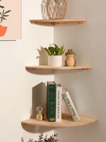 Wall Corner Shelves Wood Floating Shelves Round End Wall Mounted Floating Corner Shelf for Bedroom, Living Room and Kitchen