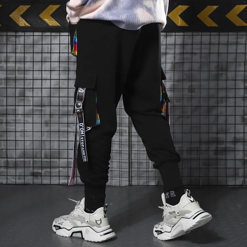 2024 Hip Hop Joggers Men Letter Ribbons Cargo Pants Pockets Track Tactical Casual Techwear Male Trousers Sweatpants Streetwear