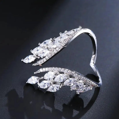 Romantic Cubic Zirconia Open Wing Joint Rings for Women Bridal Engagement Girls Party Adjustable Finger Gift Jewelry