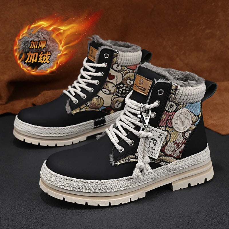 CYYTL Winter Mens Shoes Snow Boots Fur Warm Casual Leather Ankle Platform Designer Luxury Cowboy Combat Tactical Chelsea Hiking