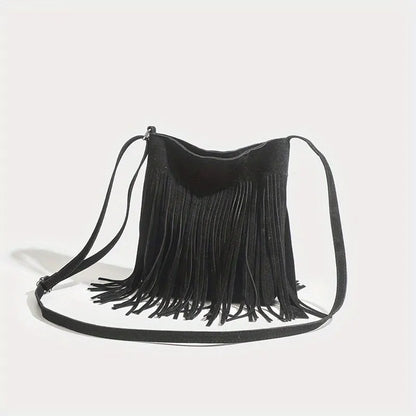 Boho Style Tassel Crossbody Bag Vintage Suede Shoulder Bag Casual Fringe Messenger Bag For Women