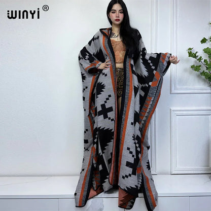 WINYI 2023 Winter dress outfits Women high quality Coat Loose Thick Warm Female kaftan Coats poncho dress Hooded mop coat Abaya