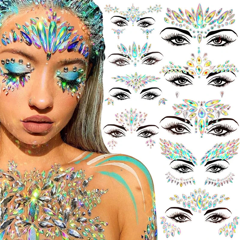 3D Sexy face tattoo stickers Temporary tattoos glitter fake tattoo rhinestones for woman Party face Jewels tatoo