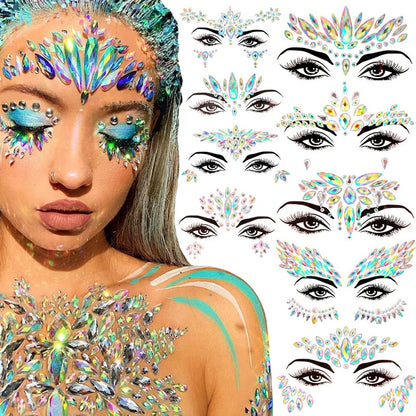 3D Sexy face tattoo stickers Temporary tattoos glitter fake tattoo rhinestones for woman Party face Jewels tatoo