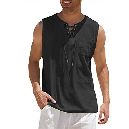 Men's Linen Tank Tops Summer Sleeveless T-Shirt Solid Color Loose Cotton Linen Shirt Casual Cotton Eurocode Linen Vest