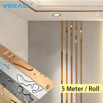 5M/Roll Gold Wall Sticker Strip Stainless Steel Flat Self Adhesive Living Room Decoration Mirrors for Home Wall Edge Strip