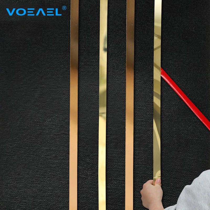 5M/Roll Gold Wall Sticker Strip Stainless Steel Flat Self Adhesive Living Room Decoration Mirrors for Home Wall Edge Strip