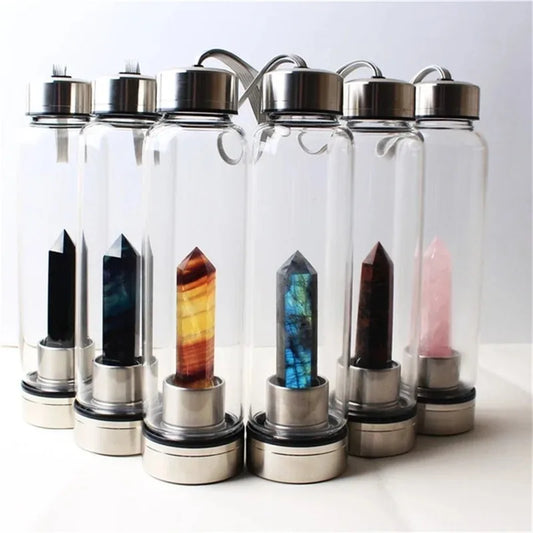 Natural 500ML Crystal Water Bottle Quartz Gem Stick Cup Energy Wellness Direct Drinking Gift