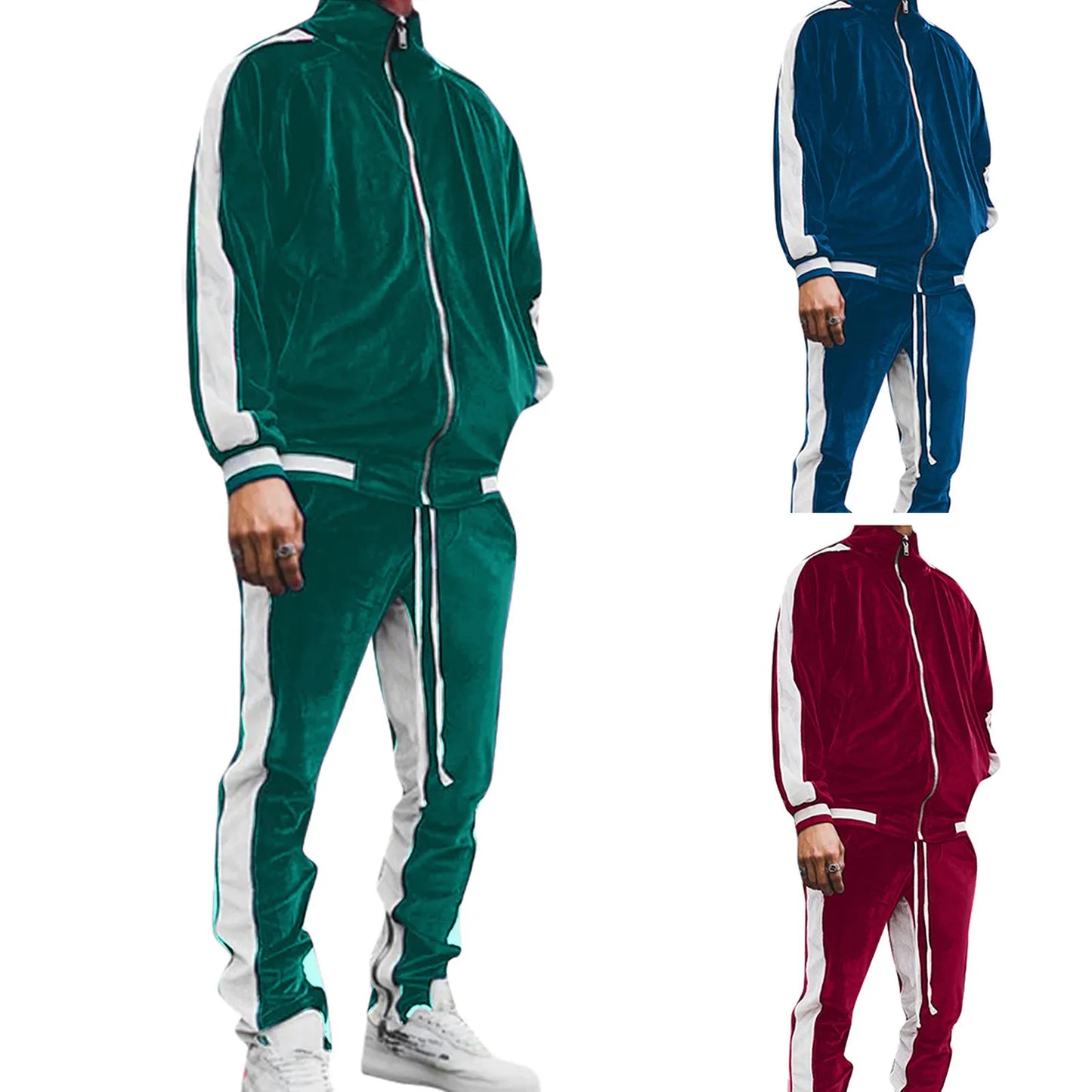 men velour tracksuit sport jogging suits two piece cotton blank track suit set High quality wholesale