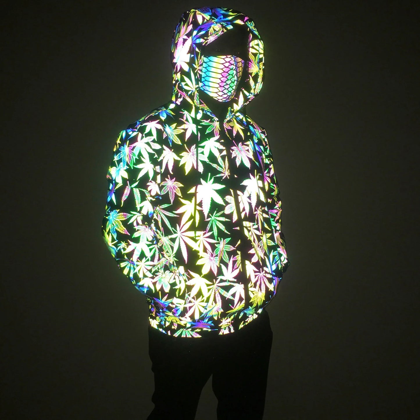 Unisex Holographic Men’s Geometric Reflective “Leaf Pattern” Jacket Reflect Light Casual Coats