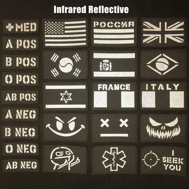 Tactical Patches IR Infrared Reflective Korea France Flags Military Patches on Backpack Vest Clothing Outdoor Badges Hook&Loop