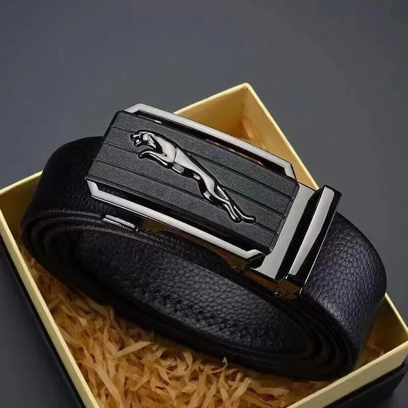 Men's Top Layer Cowhide Alloy Automatic Buckle Jaguar Genuine Leather Belt High-end Feel Versatile Business Belt