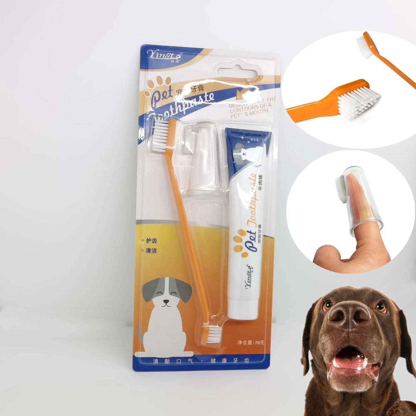 Dog Cat Toothbrush Toothpaste Kit Pet Cleaning Tooth Oral Cleaner Kitten Puppy Gel Toothpaste Set Pet Grooming Supplies