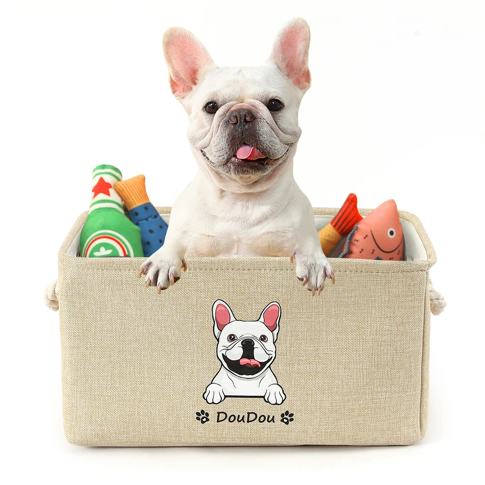 Personalized Dog Toy Basket Free Print Dog Cat Image Name Pet Storage Box for Toy Clothes Organizer Pet Dog Accessories supplies