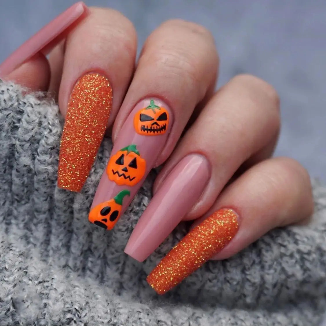 24P/Set Halloween Fake Nails Art Ghost Face Pumpkin Spooky Designer Girls Party Press on Nail Tips Wearable Stick on Nails False