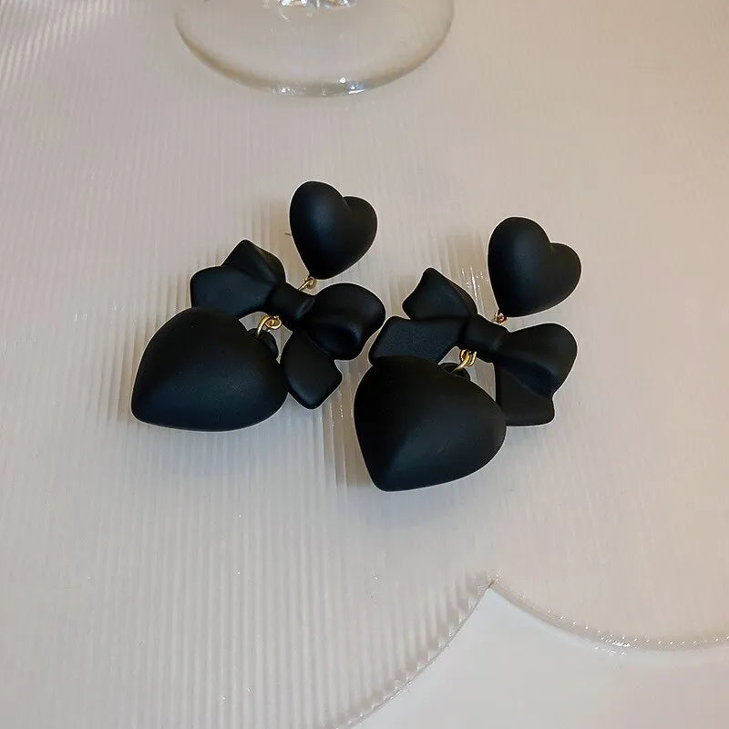 Retro Black Heart Earrings For Women Bowknot Love Drop Earrings Vintage Female Party Ear Jewelry Valentine Day Gifts Wholesale