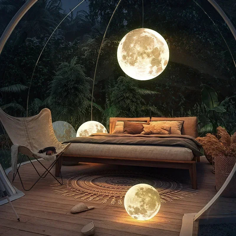 Nordic Modern Creative Full Moon Chandelier Retro Personality Art Ball Moon Led Pendant Light Home Decoration Lamps