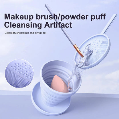 Silicone Makeup Brush Folding Cleaning Bowl Powder Puff Cleaning Mat Cosmetic Eyeshadow Brush Cleaner Scrubber Box Wash Tools