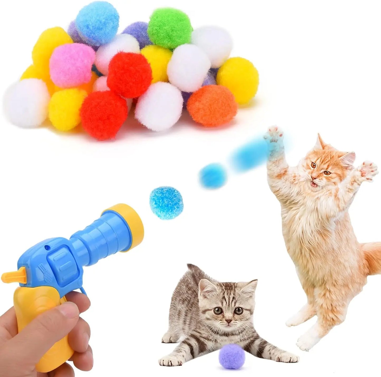 Cat Toys Interactive Launch Training Toy For Pet Kitten Creative Mini Shooting Gun Games Stretch Plush Ball Toys Pet Supplies