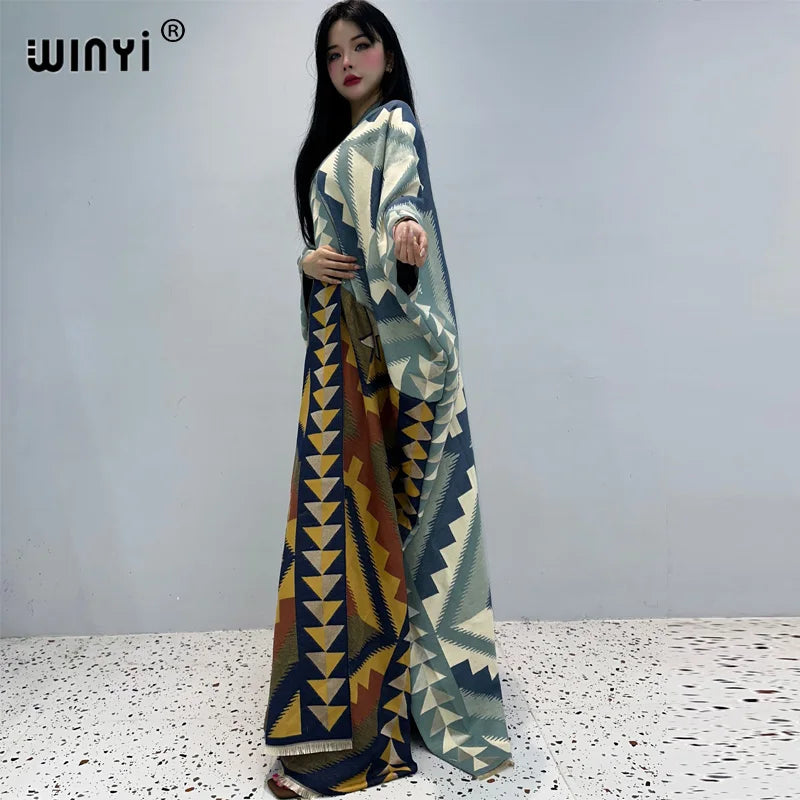 WINYI fashion winter dress for women Retro Loose OverCoat Thick Warm long down coat fashion cardigan Middle East winter abaya