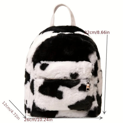 WHOLESALE COW PRINT PLUSH BAG FEMALE 2024 NEW FURRY SHOULDER SMALL BACKPACK PERSONALITY SMALL SCHOOL BAG BACKPACK