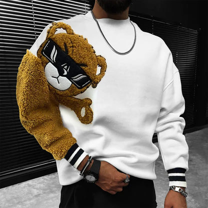 Super Loose Teddy Bear Men's Hoodie Top Fashion Personality Color Matching Hoodie T-shirt Autumn / Winter Pullover Youth Hoodie