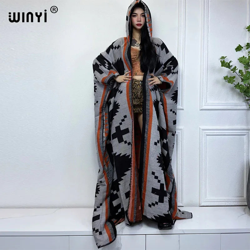 WINYI 2023 Winter dress outfits Women high quality Coat Loose Thick Warm Female kaftan Coats poncho dress Hooded mop coat Abaya