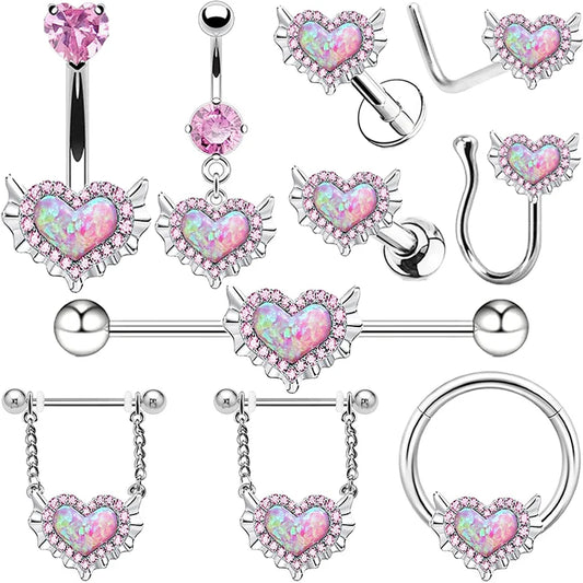 1PC 16G Stainless Steel Sweet Heart-shaped Nose Ring Crystal Septum Piercing Cartilage Earrings Helix Piercings Septum Jewelry