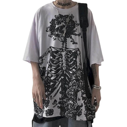 Men T-shirts 2024 Summer Streetwear High Street Gothic Skull Tshirt Loose Oversized Short-sleeved T shirt Dark Anime Men Y2k Top