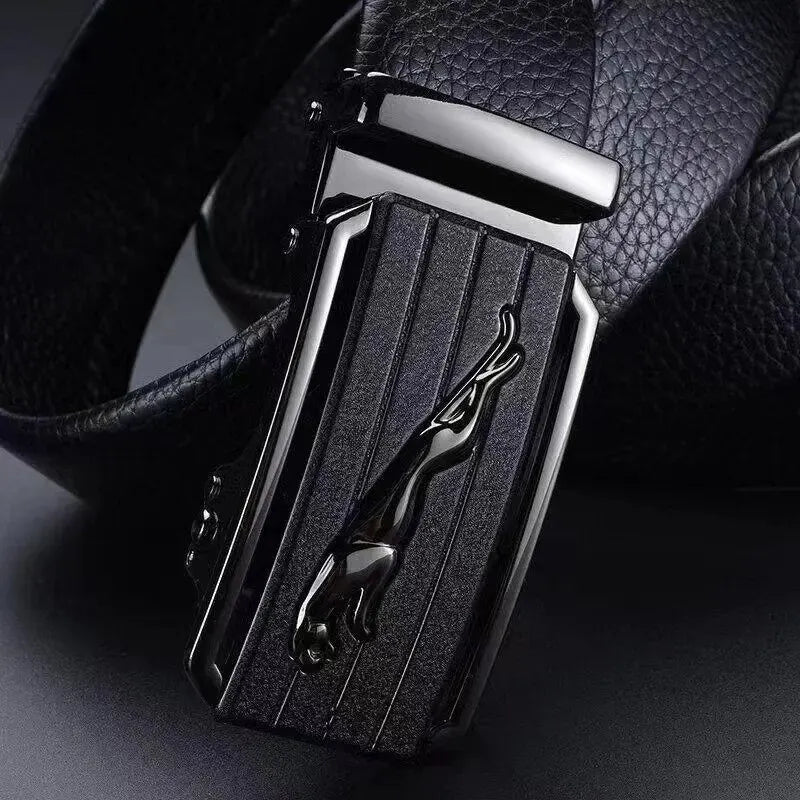 Men's Top Layer Cowhide Alloy Automatic Buckle Jaguar Genuine Leather Belt High-end Feel Versatile Business Belt