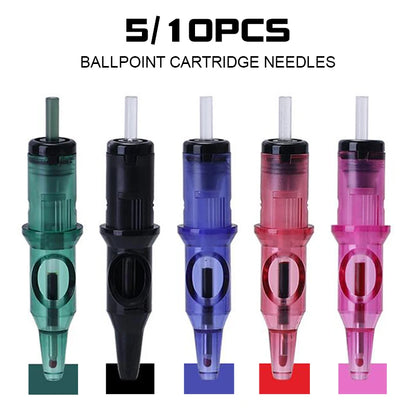 5/10pcs Ballpoint Tattoo Cartridge Needles 5 Colors Practice Needles Drawing for Motor Tattoo Pen Grip Cartridge Supplies